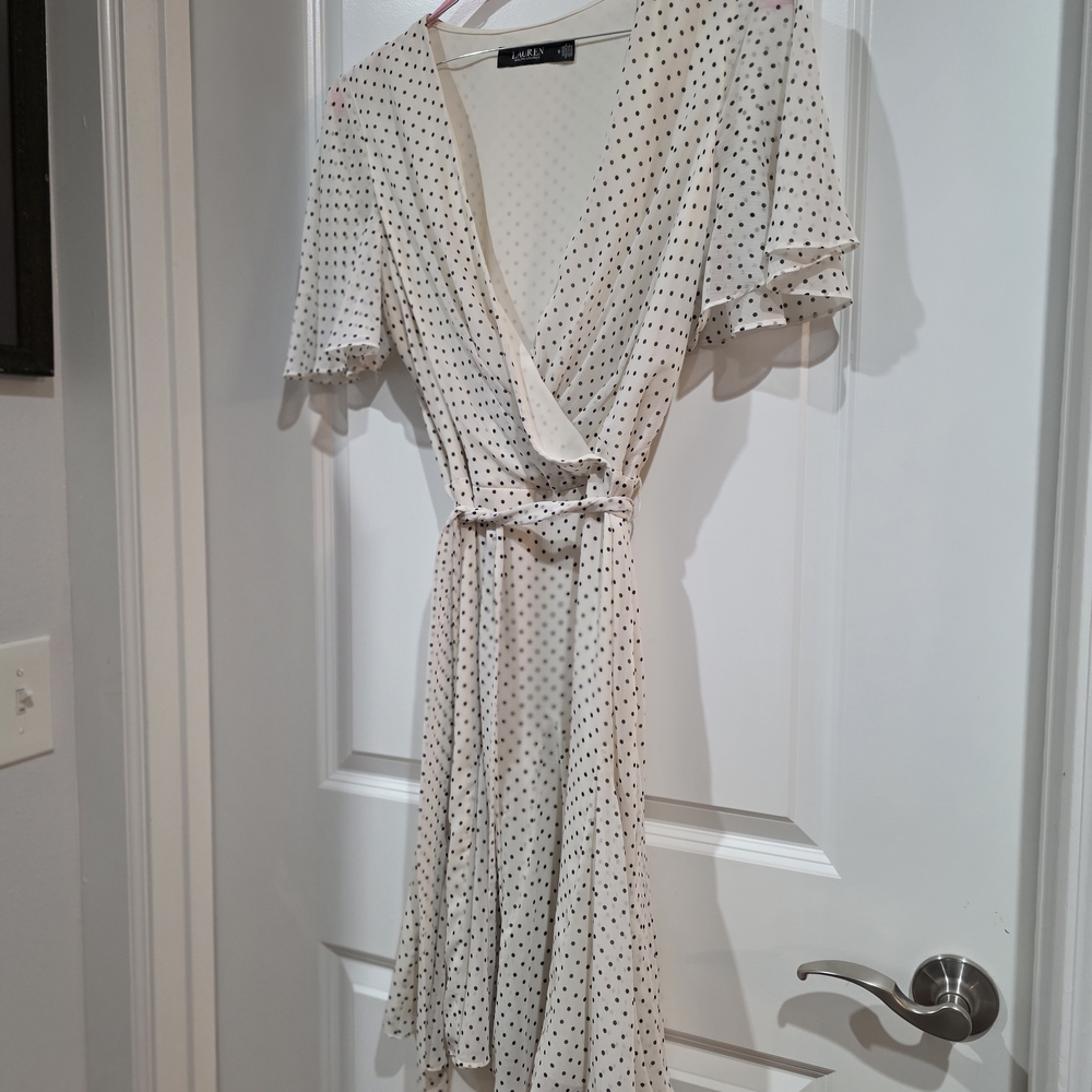 Ralph Lauren Cream Polka Dot Midi Dress